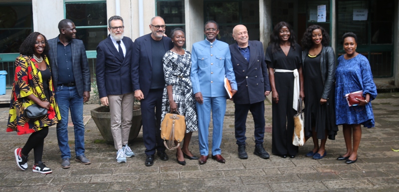 L-R: Fashion designer Connie Aluoch, ITC Programme Officer Vincent Oduor, ITC Head of Sustainable Fashion Initiative Simone Cipriani, Vice President of the Italian Leather Traders Association Riccardo Braccialini, Dr. Franscisca Odundo & Dr. Samuel Maina from the University of Nairobi, Vivienne Westood CEO Carlo D'Amario, Catherine Masitsa of Samantha Bridals, Syliva Tonui from Creative DNA - British Council and event convener Ogake Mosomi.